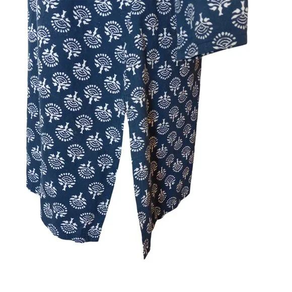 Ayurvastram blue/white hand block printed V neck tunic floral indigo size L - Picture 3 of 5